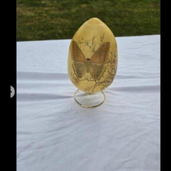 Butterfly Egyptian Glass Egg On Stand Gemstones Yellow Hand blown Hand Crafted - Picture 6 of 6